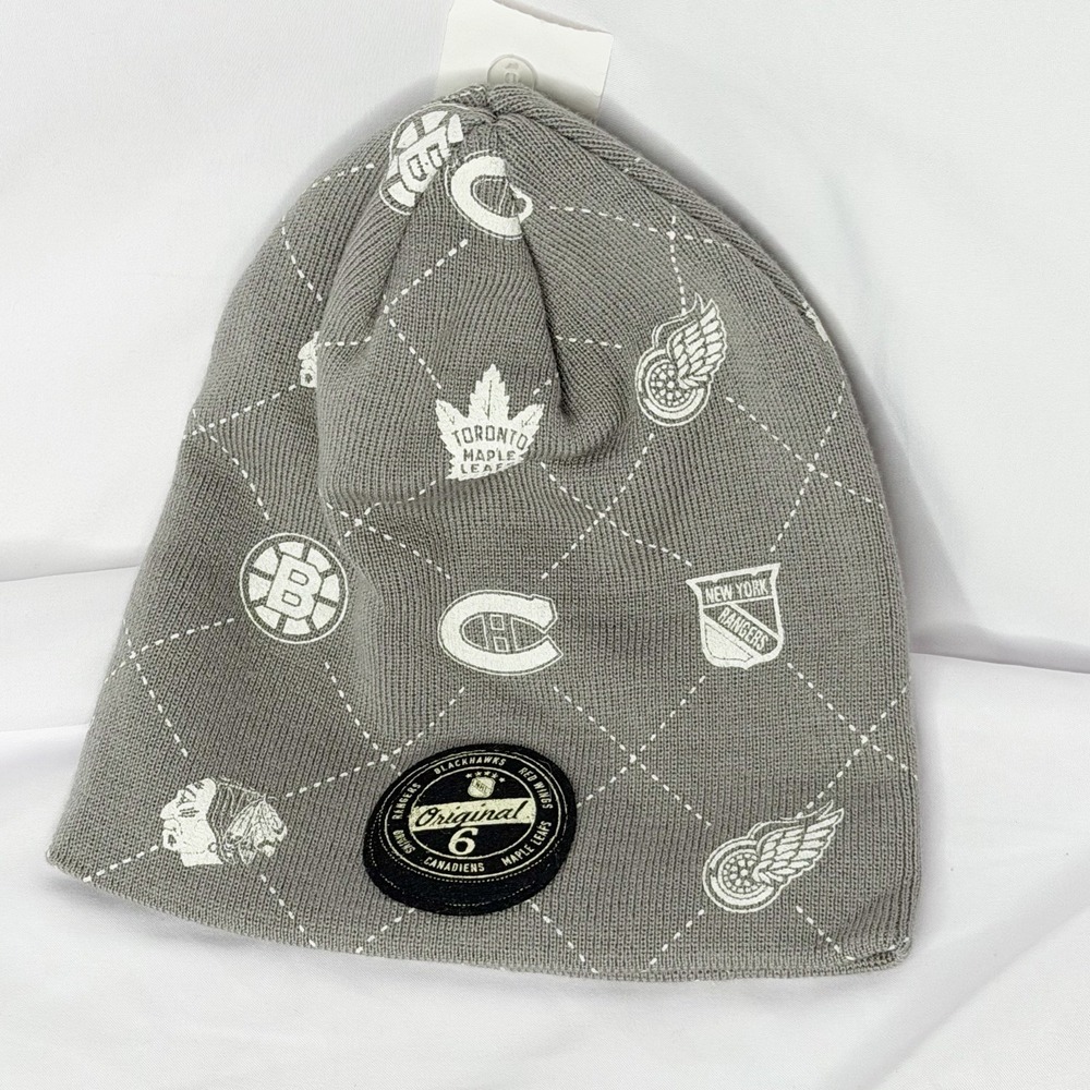 NHL Original Six Beanie Hat Gray All Over Team Logos OSFA K964Z-018